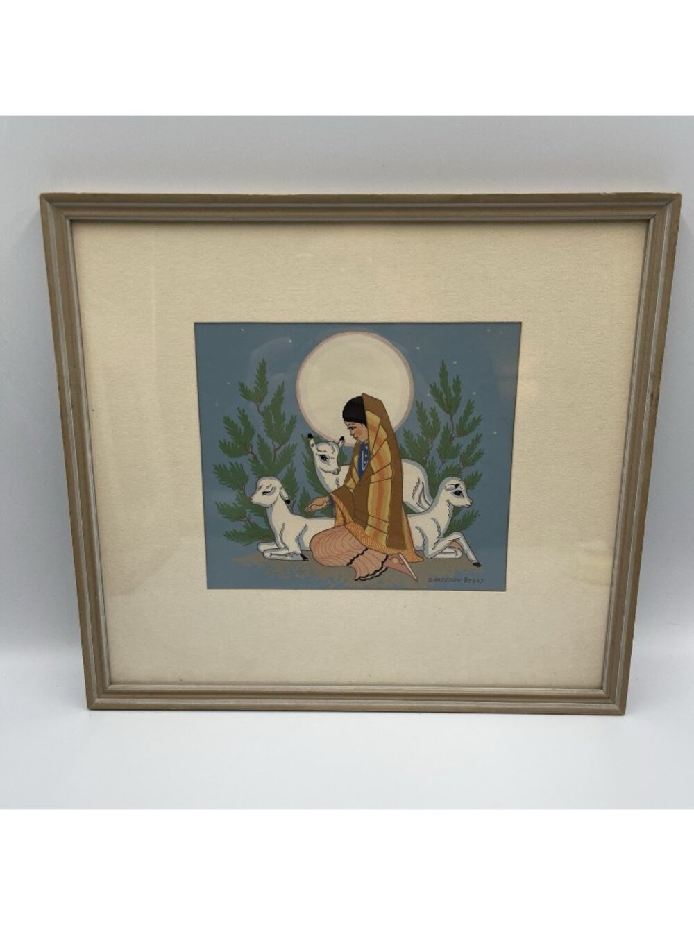 Vintage Harrison Begay Signed Maiden With Lamb Silked Screen Print Navajo Art